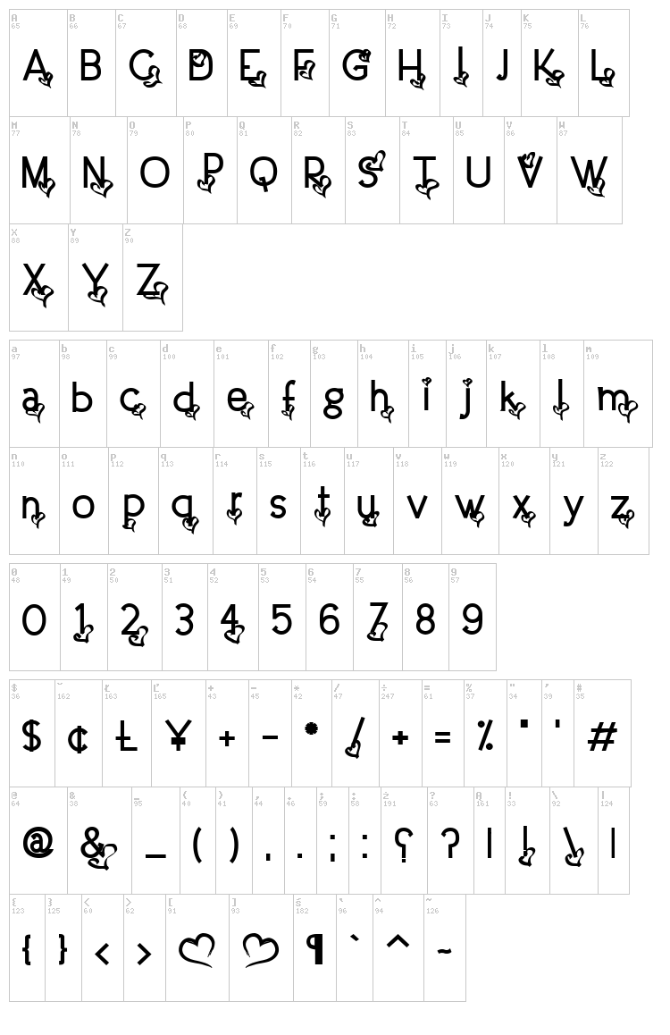Dream Love Valentine font map